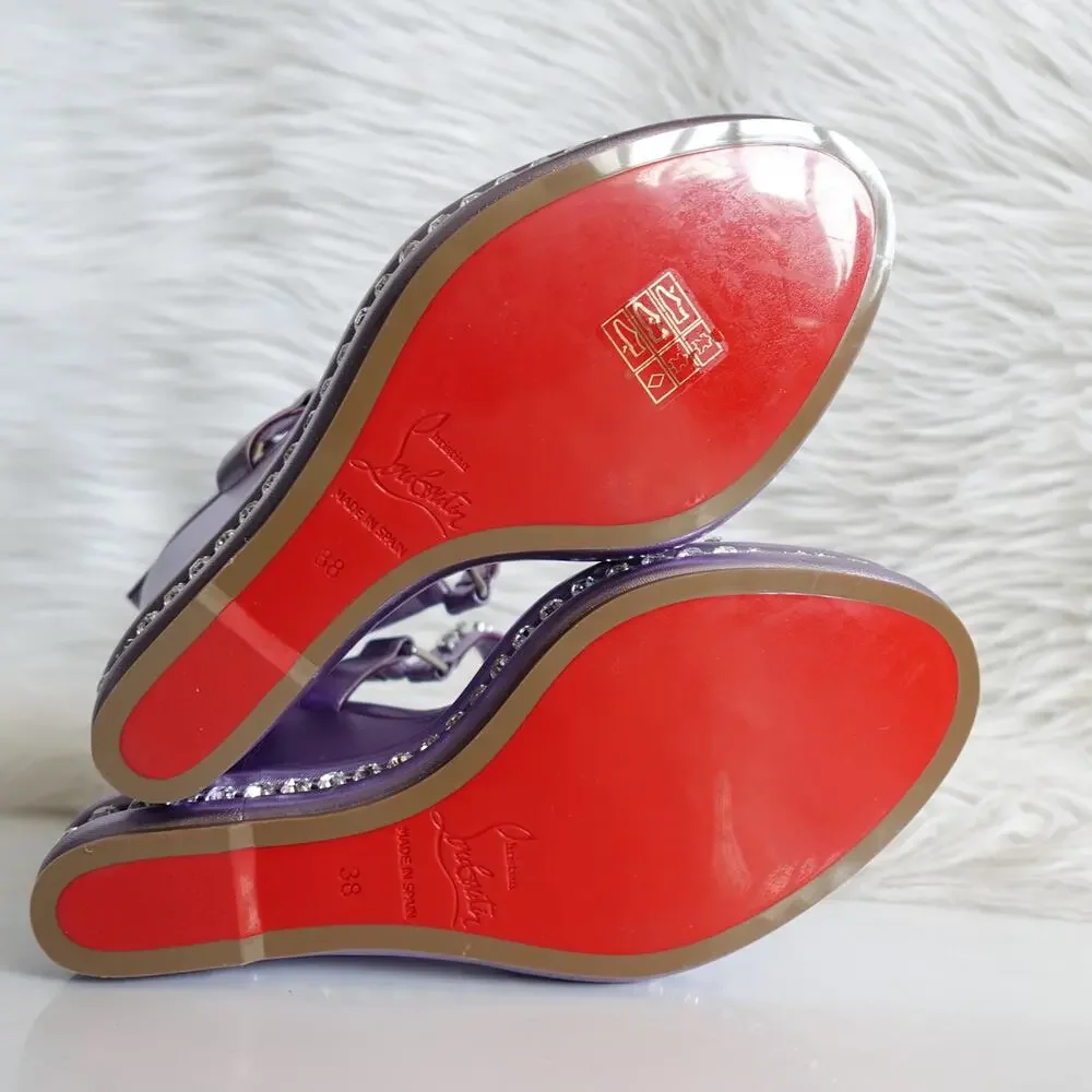 Christian Louboutin Pyrastrass Metallic Lavender Platform Wedge Sandals 38